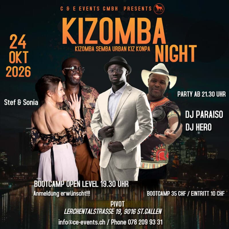 Kizomba Night in St. Gallen mit Bootcamp !!!